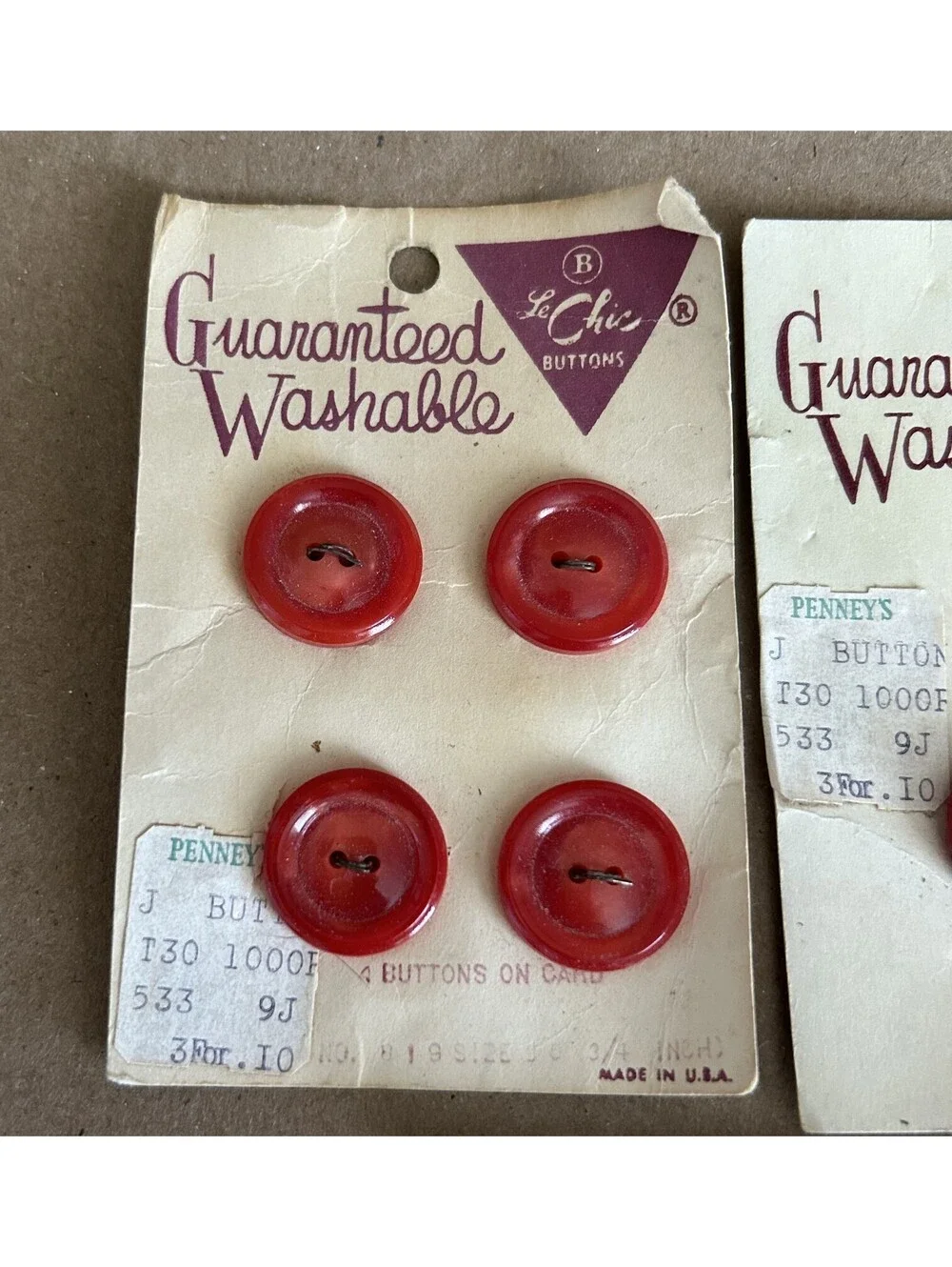 Vtg Button Lot, Reds, Lansing, Le Chic, Costumakers - On Cards set of 7